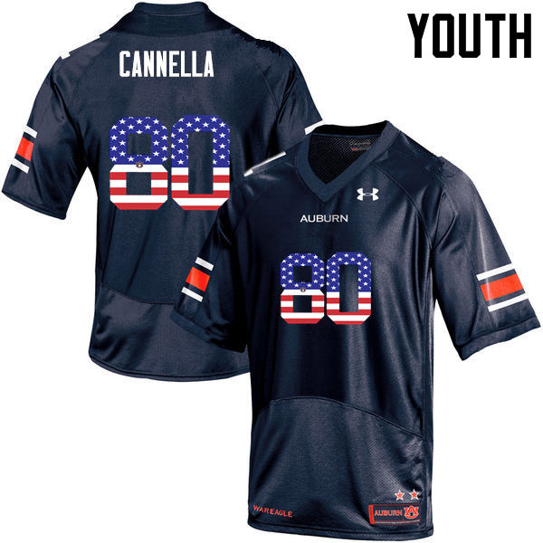 Youth #80 Sal Cannella Auburn Tigers USA Flag Fashion College Football Jerseys-Navy